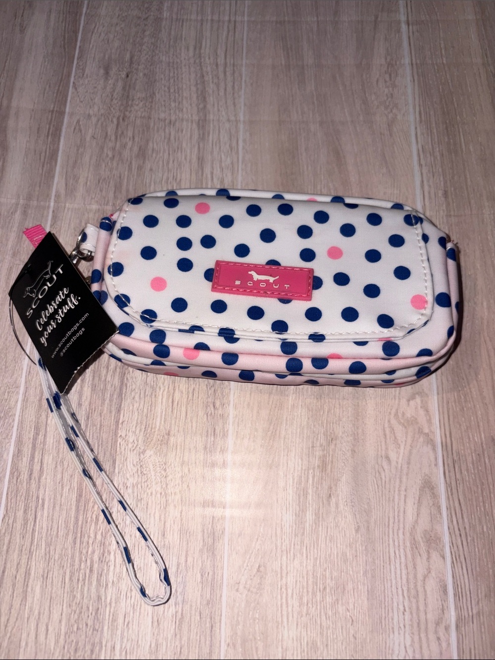 Scout Polka Dot Wristlet Clutch in Navy & Pink